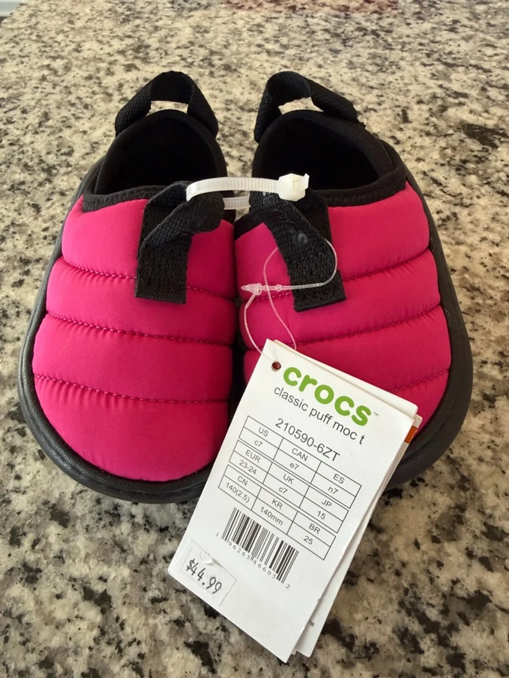 CROCS Kids Classic Puff Moc - Hot Pink and Black